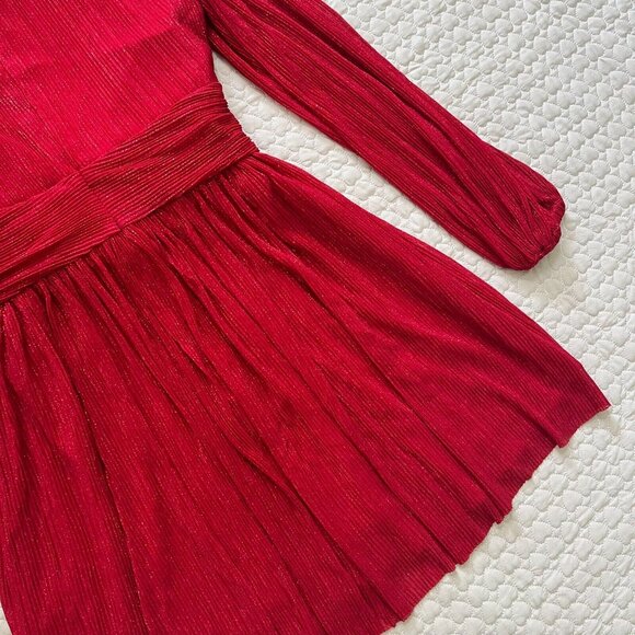 NWOT Rebecca Vallance Samantha Plisse Mini Dress Red Glitter Sparkle Holiday 8 - Picture 12 of 13